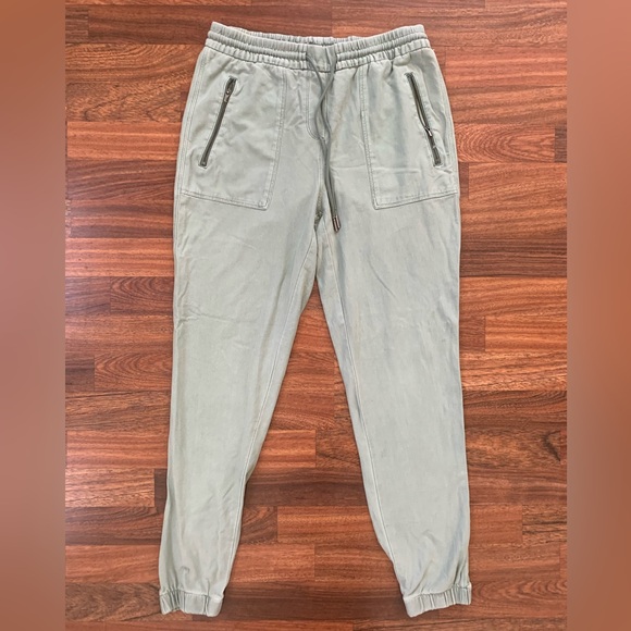 Dalia Olive Green Drawstring Pull On Pants Women Small Front Zip Pockets Casual - Picture 1 of 6